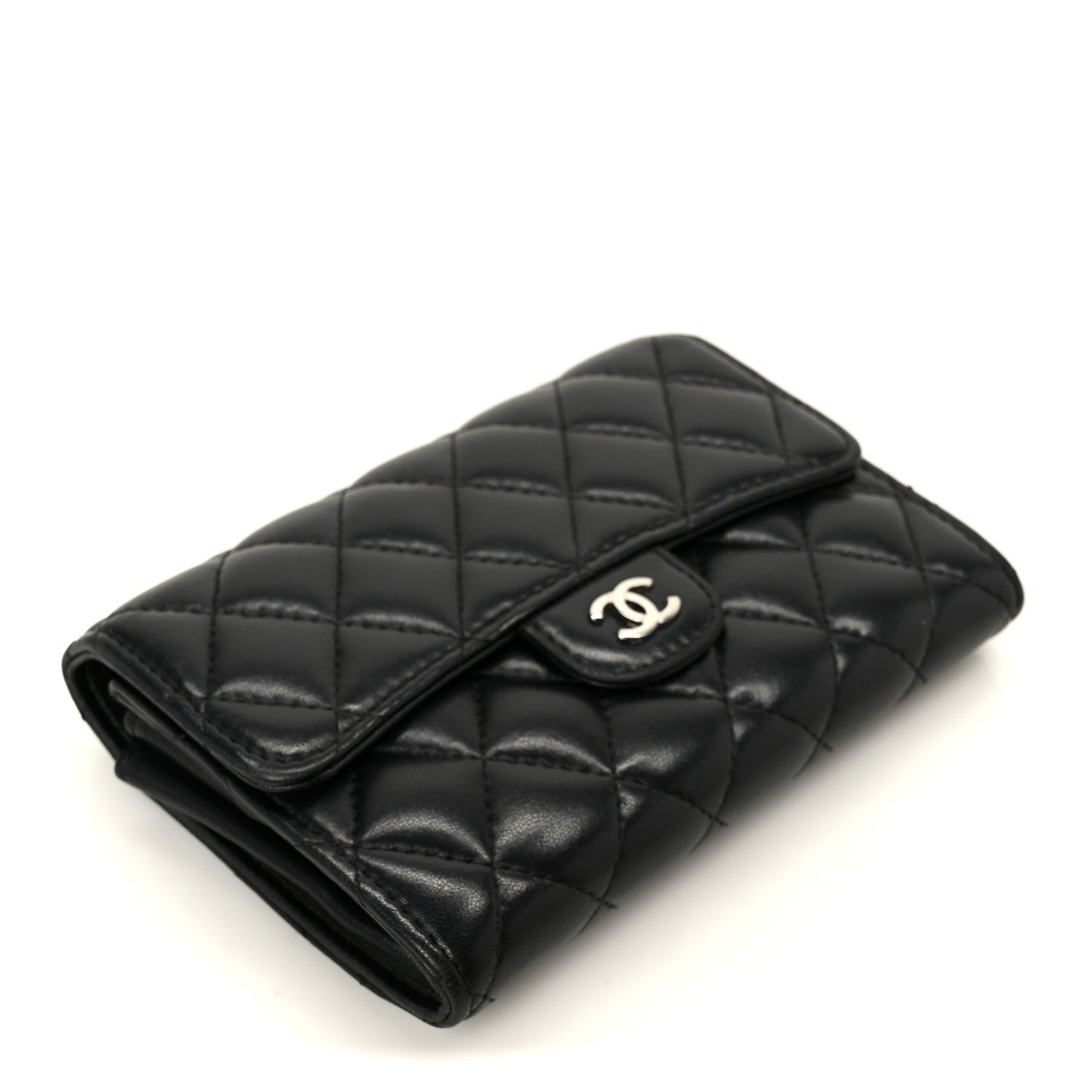 Lambskin Quilted Large Flap Wallet Black