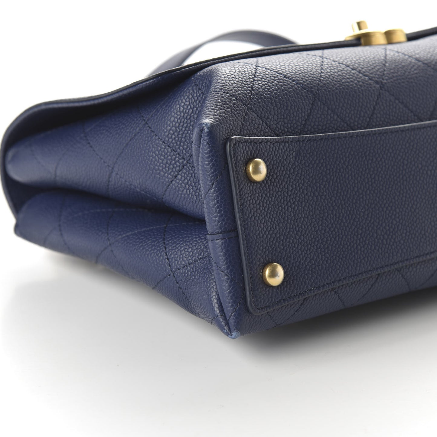 Grained Calfskin Stitched Flap Navy Blue