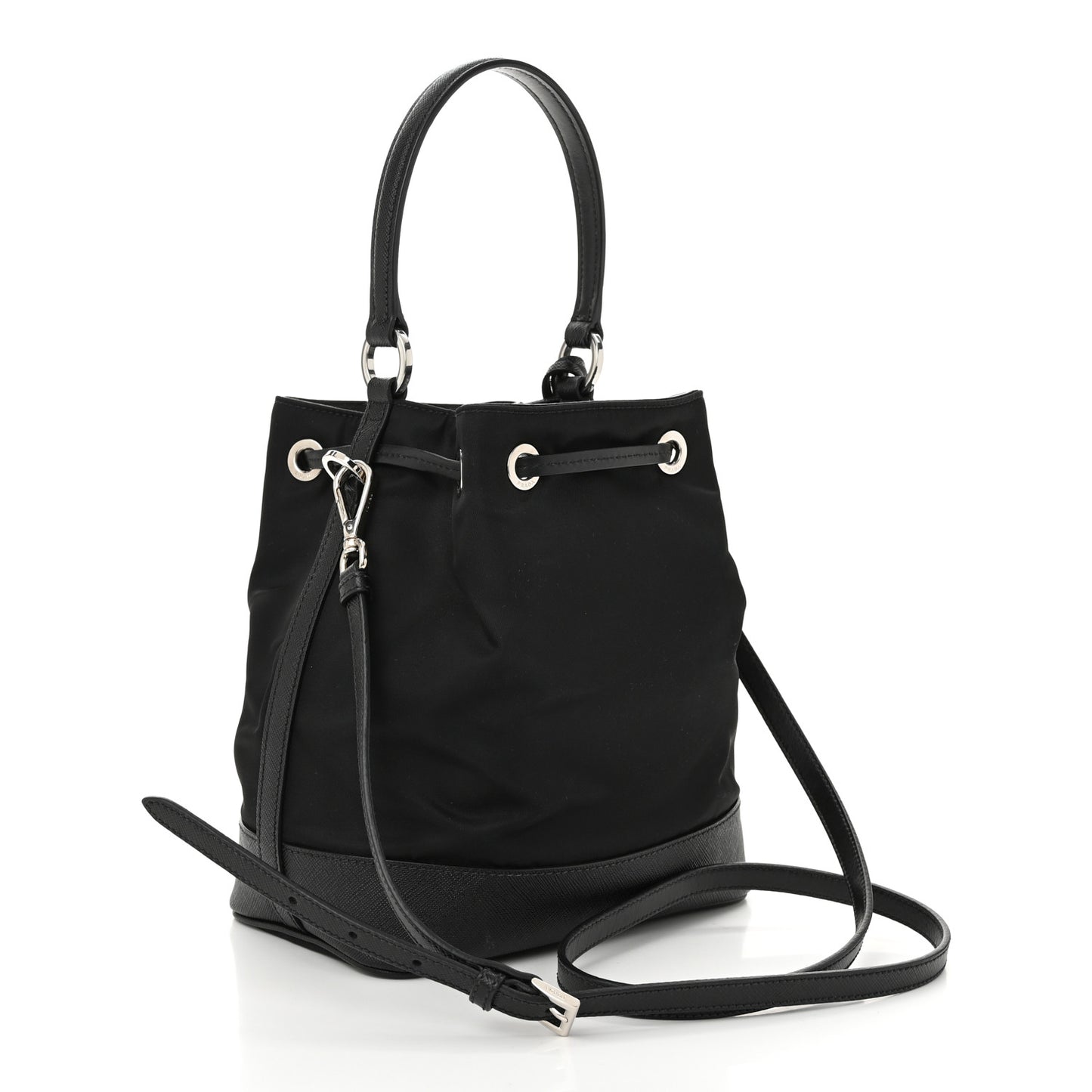 Tessuto Nylon Saffiano Secchiello Bucket Bag Black