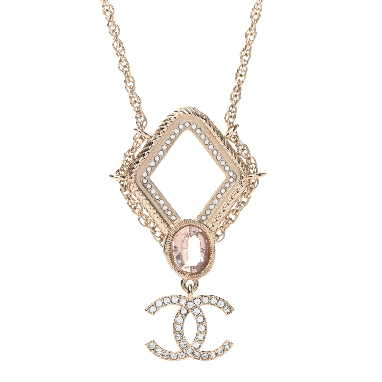 Crystal CC Drop Logo Necklace Gold