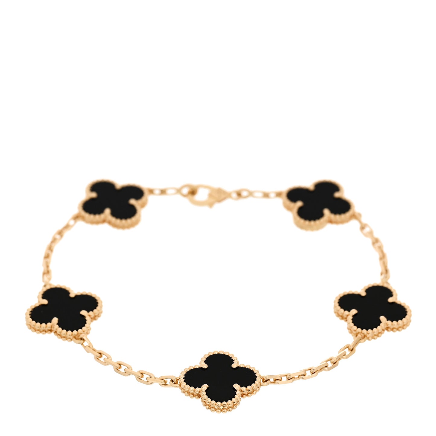 18K Yellow Gold Black Onyx 5 Motifs Vintage Alhambra Bracelet