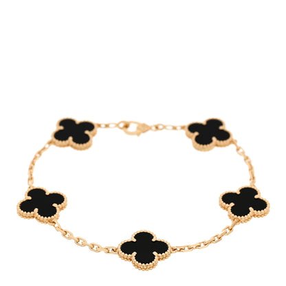 Van Cleef & Arpels 18K Yellow Gold Black Onyx 5 Motifs Vintage Alhambra Bracelet 1 of 5