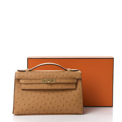 Hermes Ostrich Kelly Pochette Tabac Camel 10 of 10