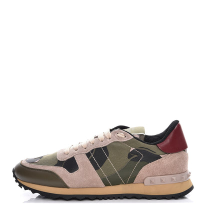 Valentino Garavani Fabric Suede Camouflage Womens Rockrunner Sneakers 38 Army Green Beige 1 of 8