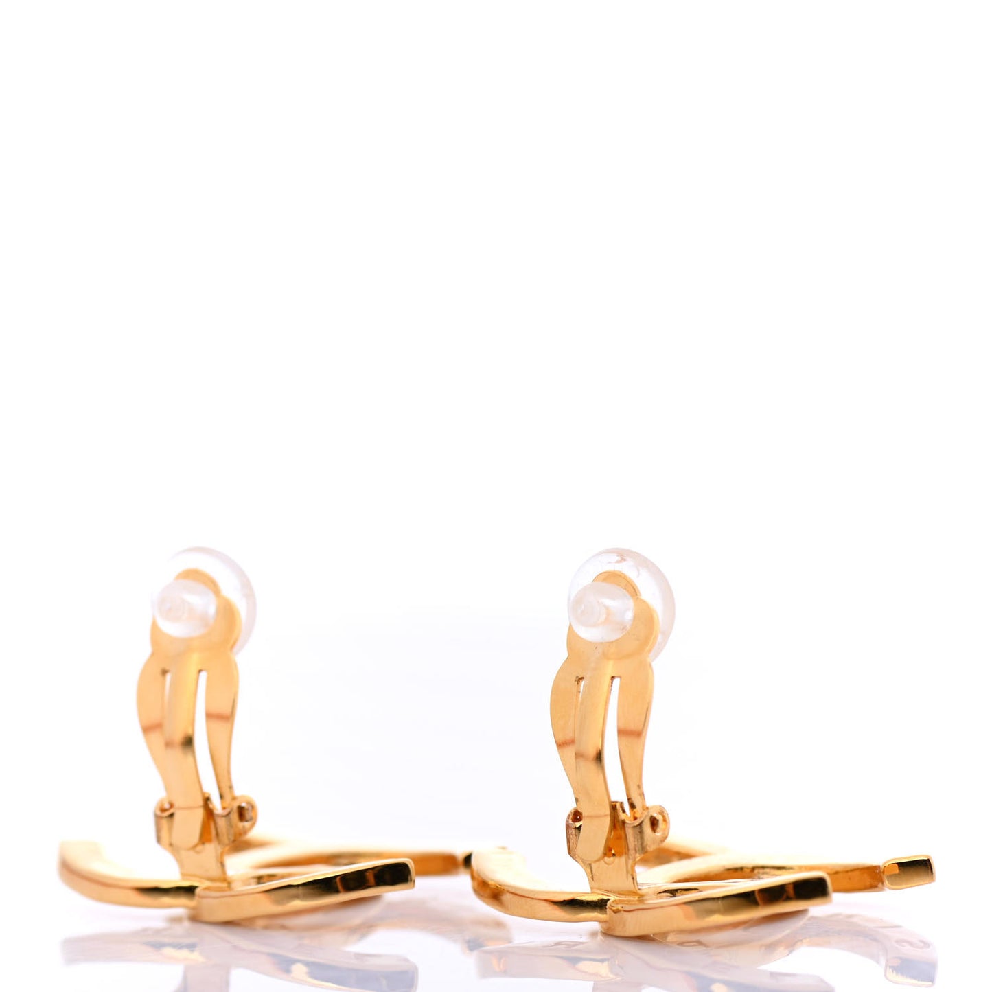 Metal CC Paris Button Clip On Earrings Gold