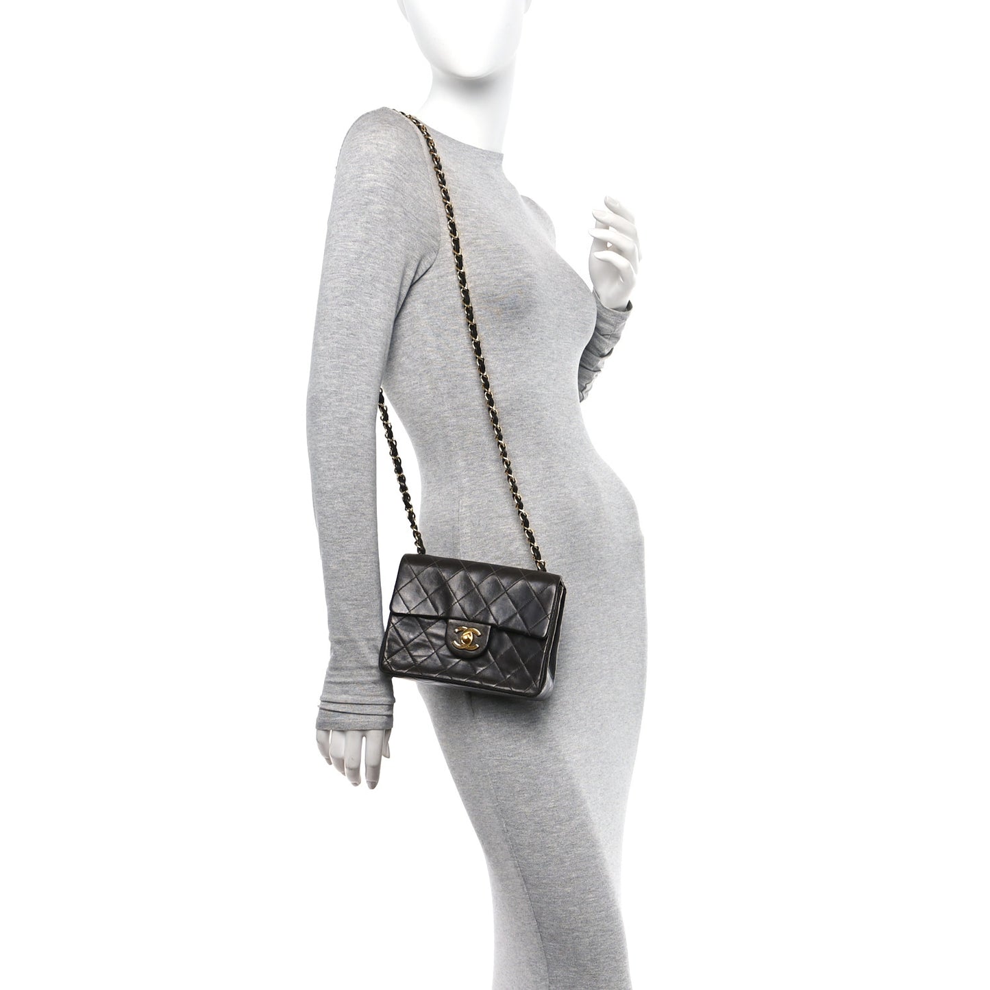 Lambskin Quilted Mini Square Flap Bag Black