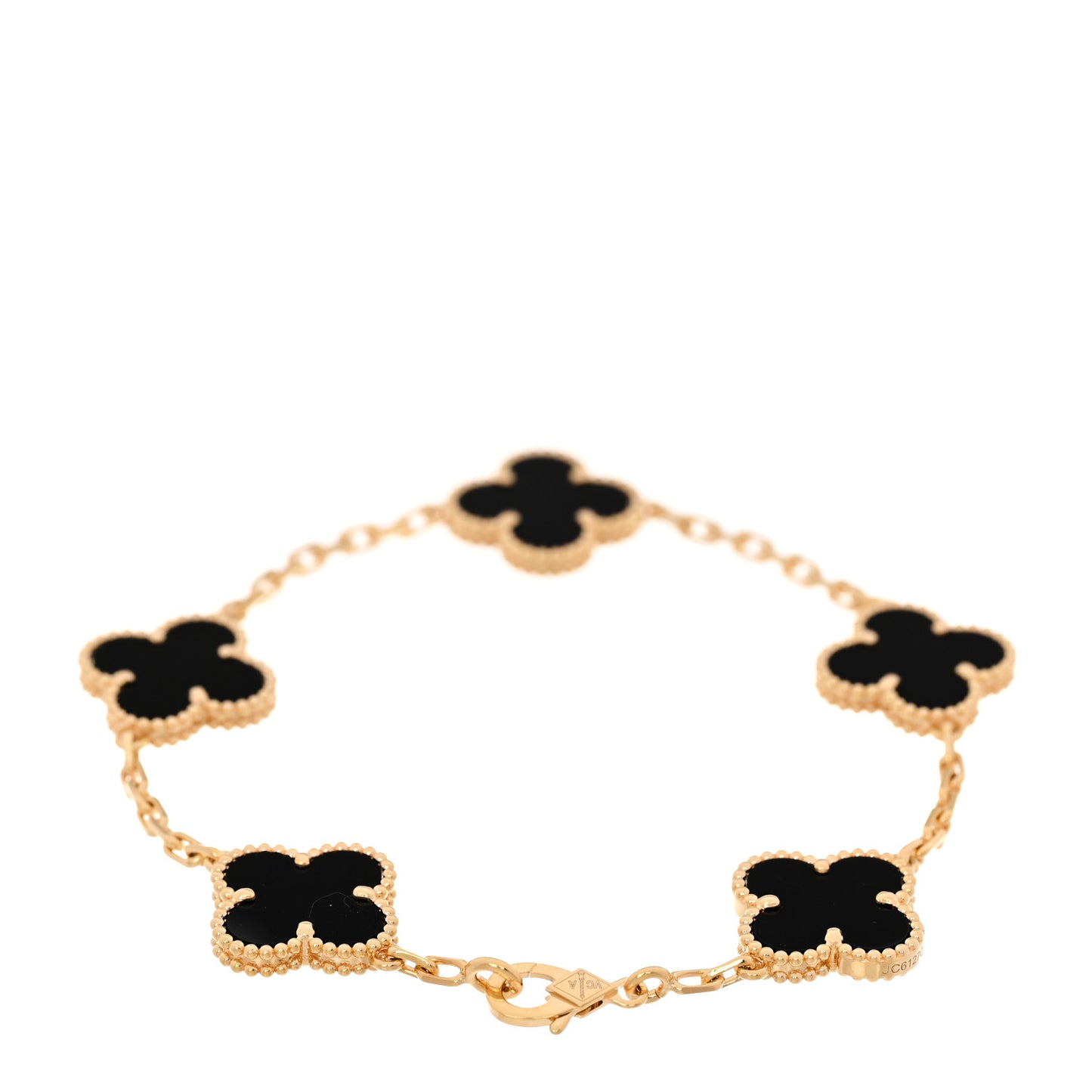 18K Yellow Gold Black Onyx 5 Motifs Vintage Alhambra Bracelet