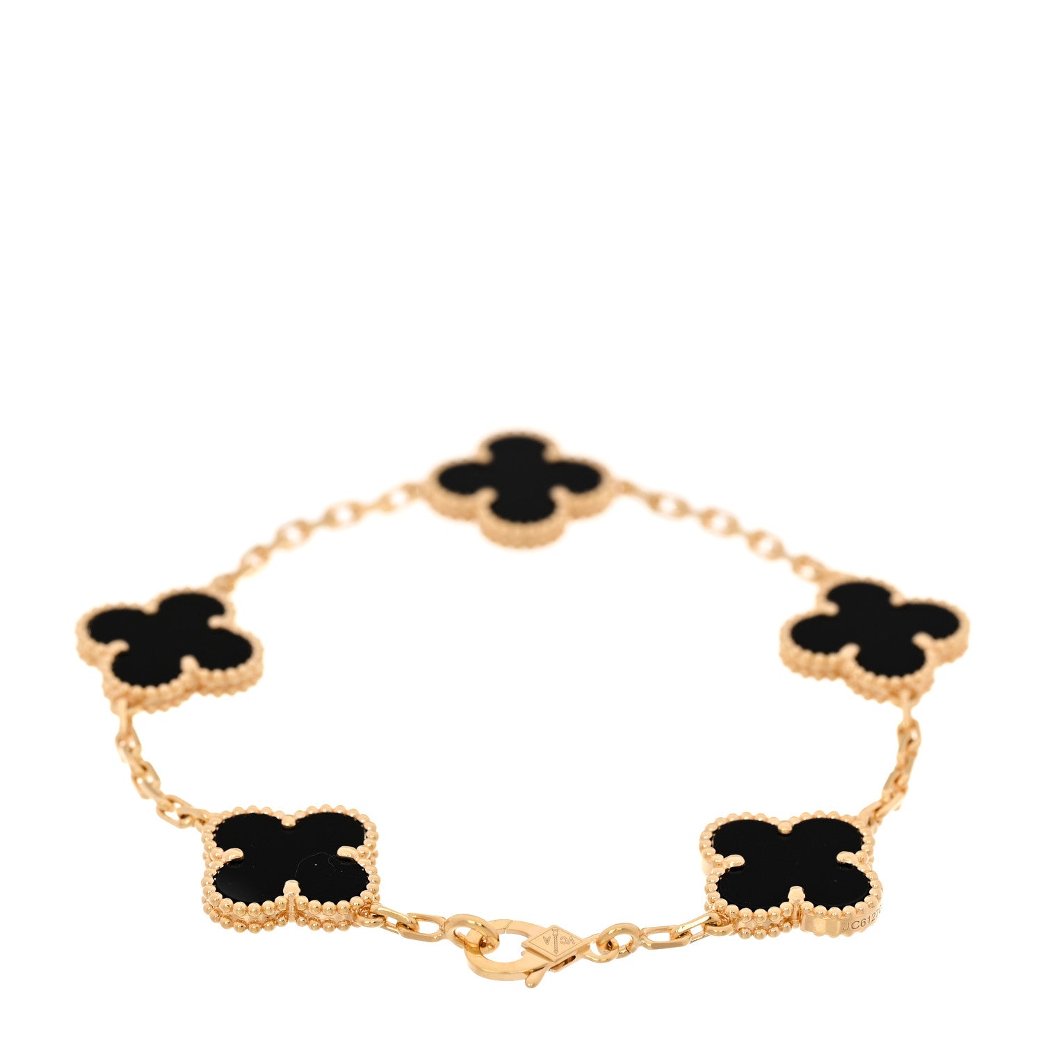 Van Cleef & Arpels 18K Yellow Gold Black Onyx 5 Motifs Vintage Alhambra Bracelet 2 of 6