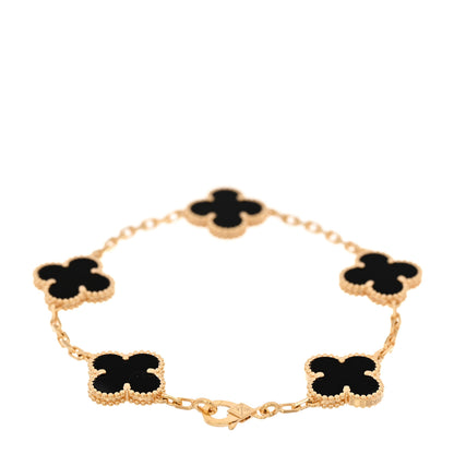 Van Cleef & Arpels 18K Yellow Gold Black Onyx 5 Motifs Vintage Alhambra Bracelet 2 of 6