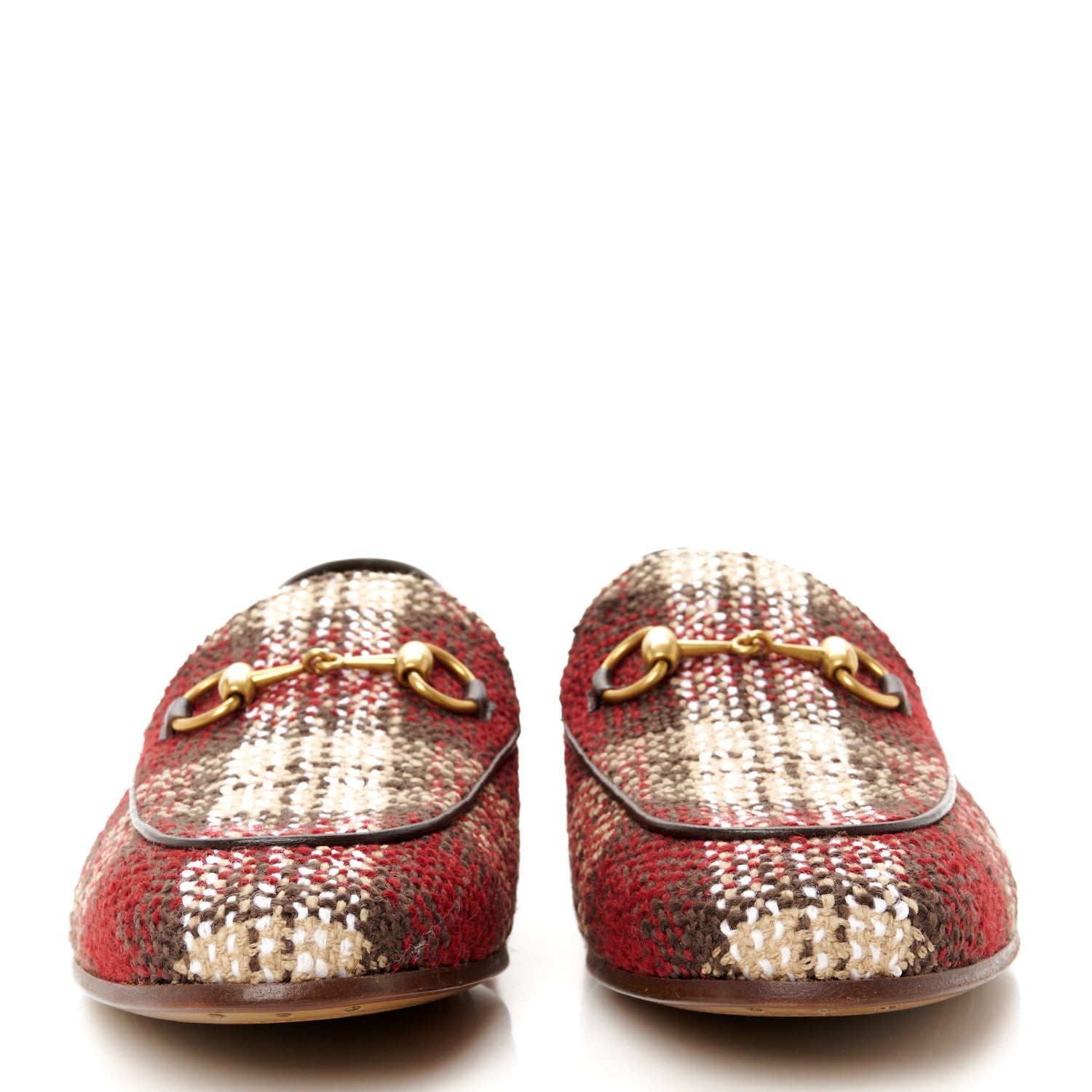 Gucci Vintage Tweed Check Horsebit Mens Jordaan Loafers 9 Red Beige White 3 of 10