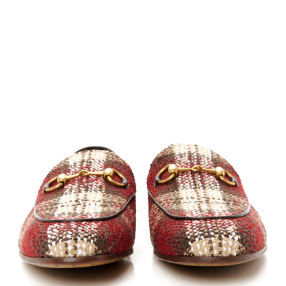 Gucci Vintage Tweed Check Horsebit Mens Jordaan Loafers 9 Red Beige White 3 of 10
