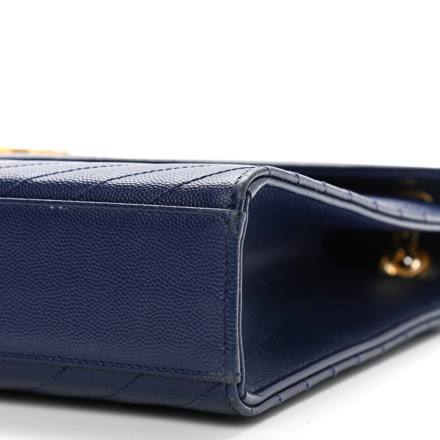 Saint Laurent Grain De Poudre Matelasse Chevron Large Monogram Satchel Navy Blue 10 of 14
