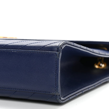 Saint Laurent Grain De Poudre Matelasse Chevron Large Monogram Satchel Navy Blue 10 of 14