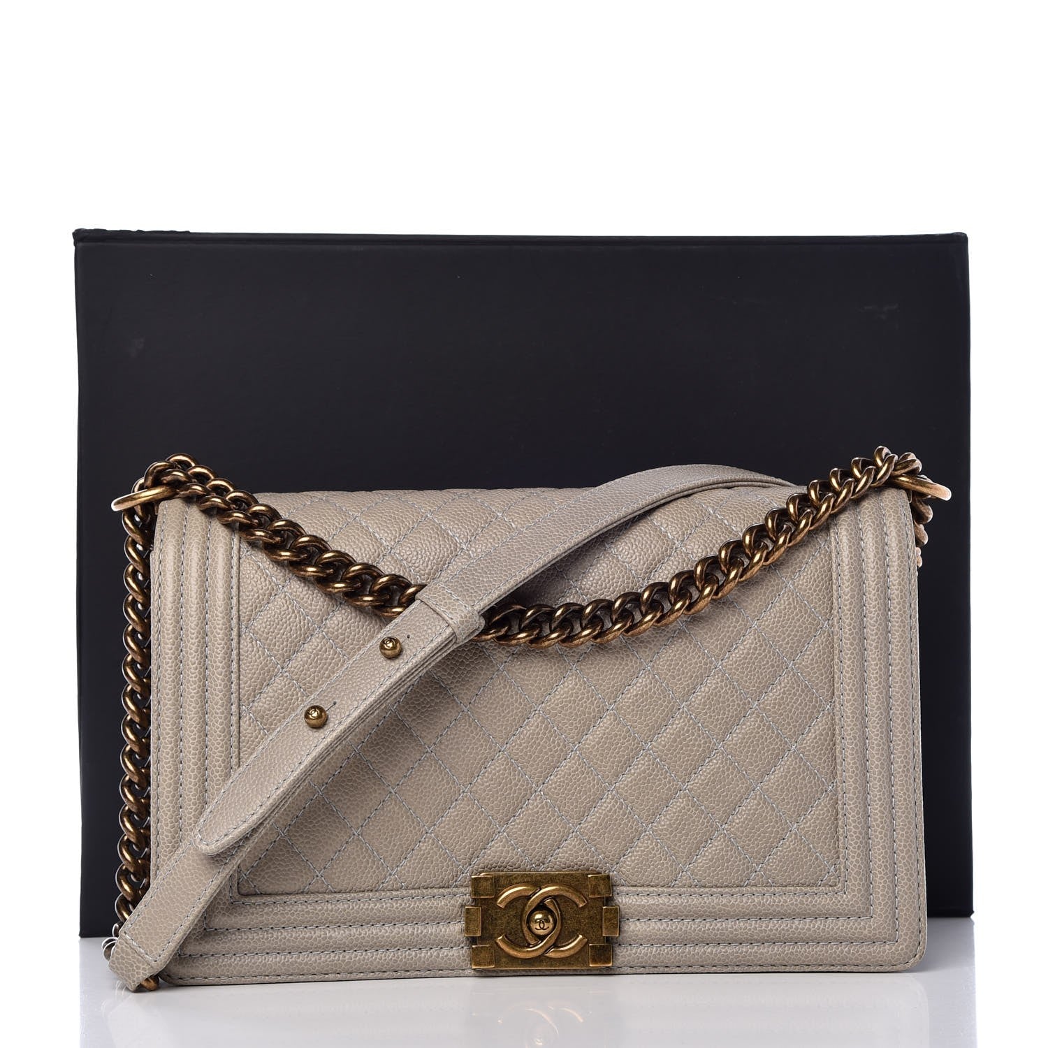 Chanel Caviar Quilted New Medium Boy Flap Light Grey 8 of 8