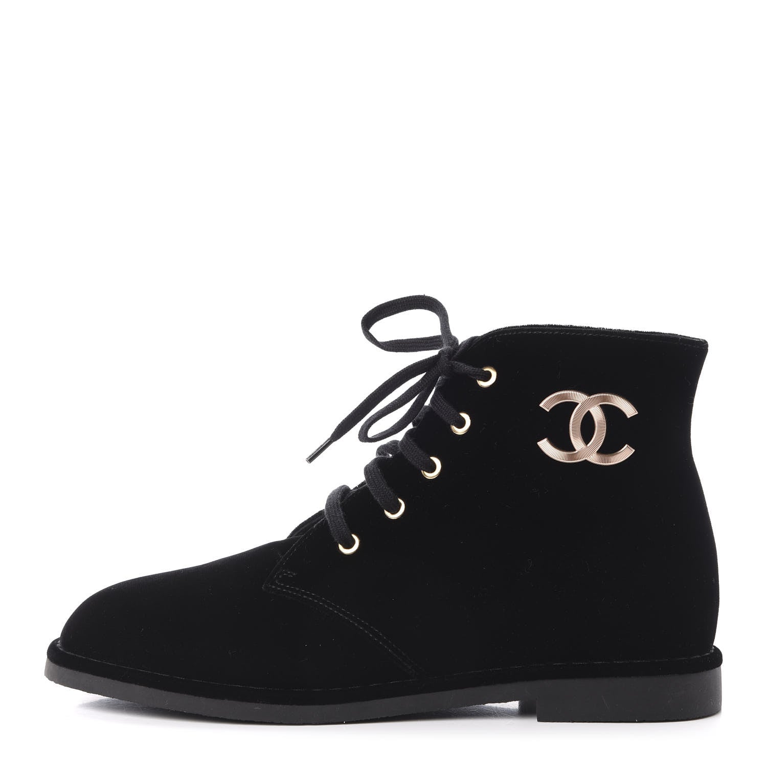 Chanel Velvet CC Lace Up Boots 40.5 Black 1 of 8