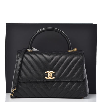 Chanel Caviar Chevron Quilted Small Coco Handle Flap Black 9 of 9
