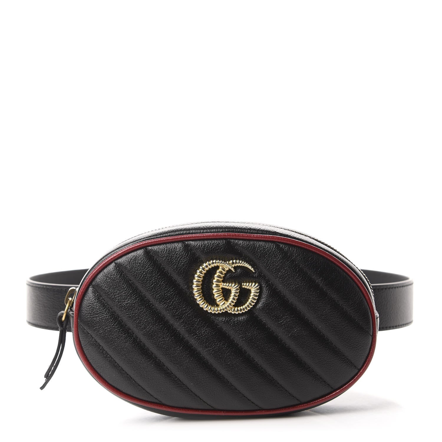 Gucci Azalea Calfskin Matelasse Diagonal Torchon GG Marmont Belt Bag 75 30 Black Romantic Cerise 2 of 12