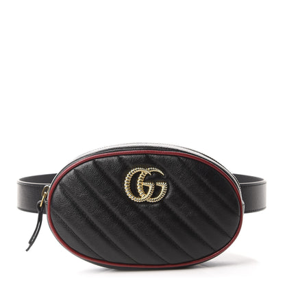 Gucci Azalea Calfskin Matelasse Diagonal Torchon GG Marmont Belt Bag 75 30 Black Romantic Cerise 2 of 12