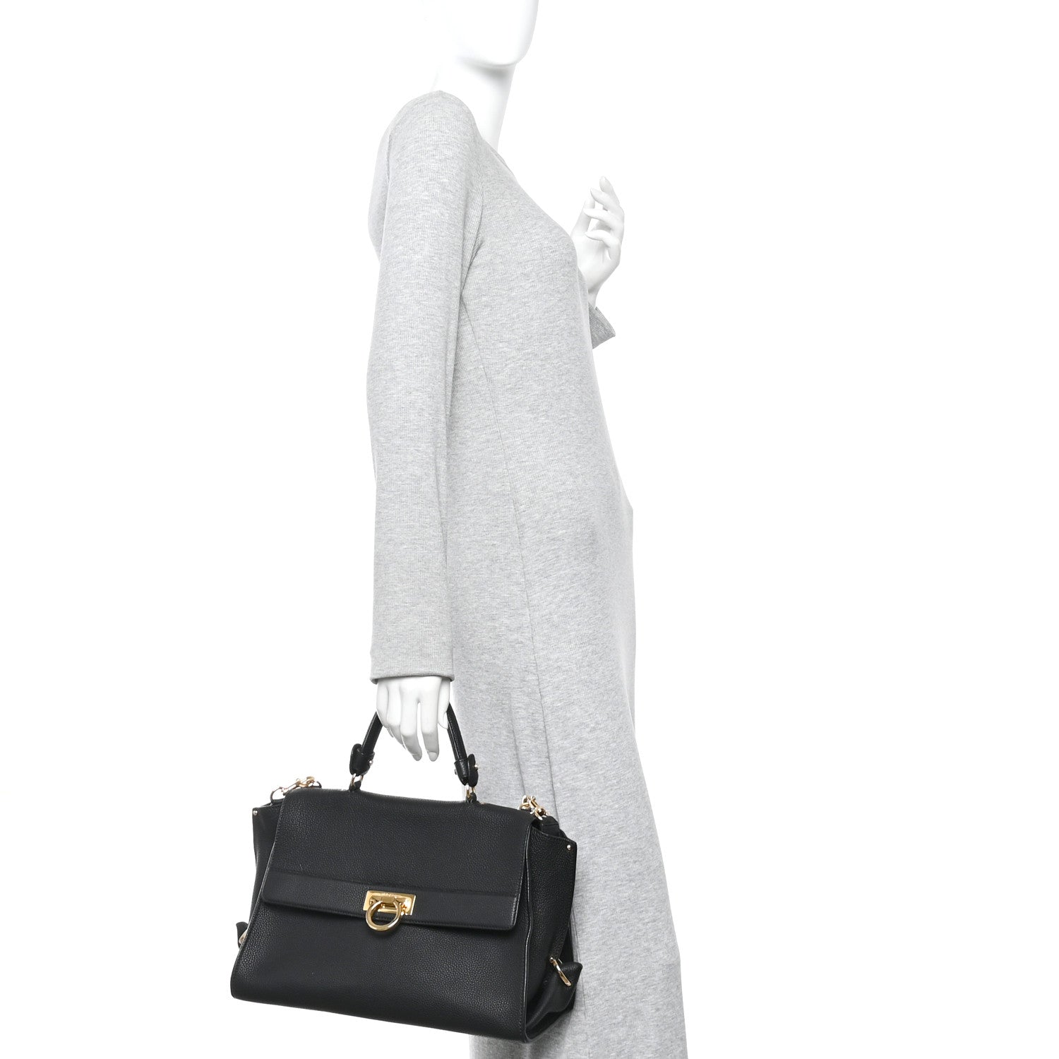 Salvatore Ferragamo Grained Calfskin Medium Sofia Satchel Black 2 of 9
