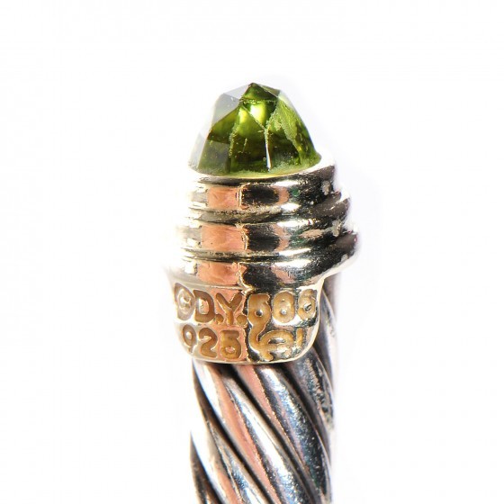 David Yurman Sterling Silver 14K Yellow Gold Peridot 5mm Cable Classics Bracelet 4 of 5