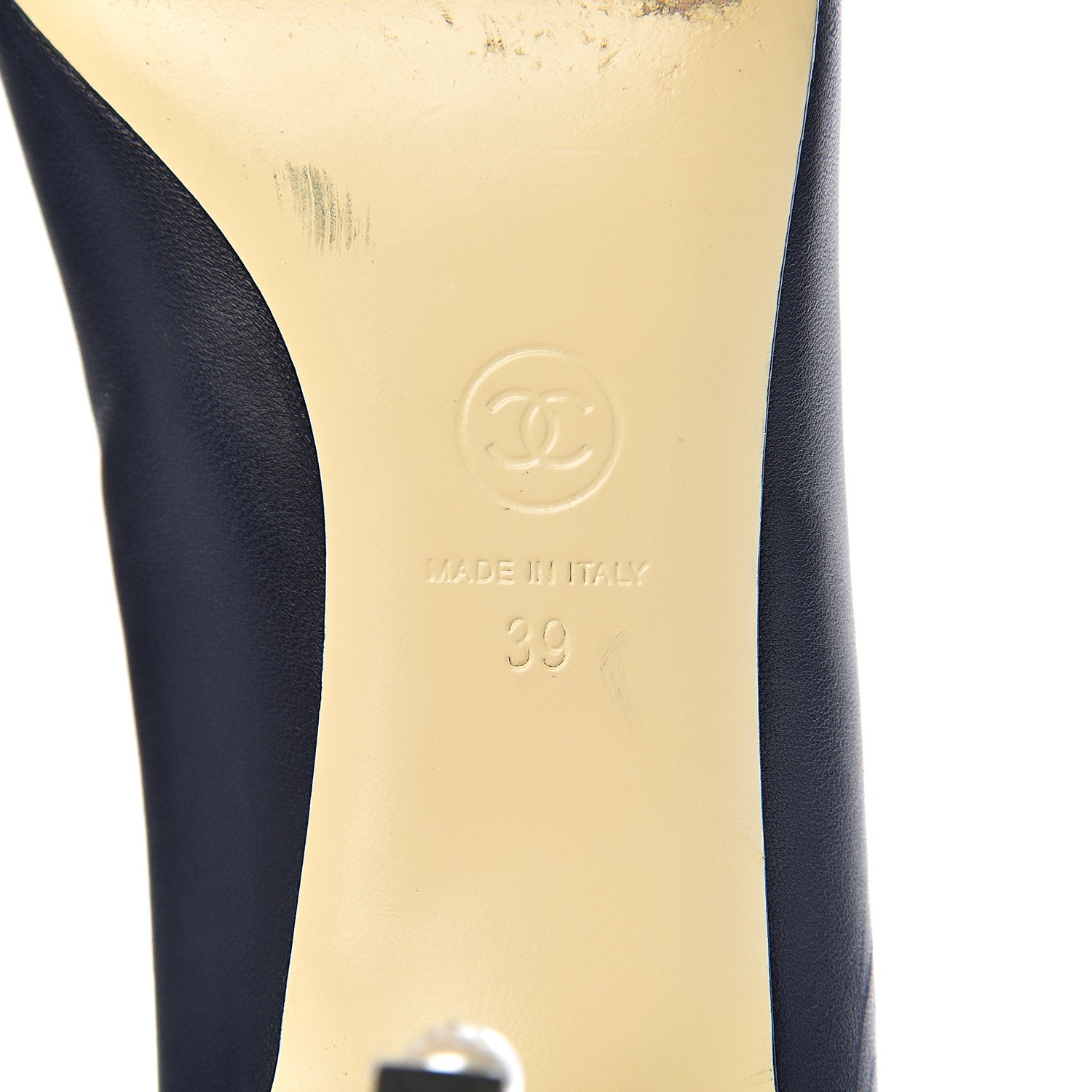 Chanel Lambskin Cap Toe Pearl Pumps 39 Navy Blue Black 7 of 14