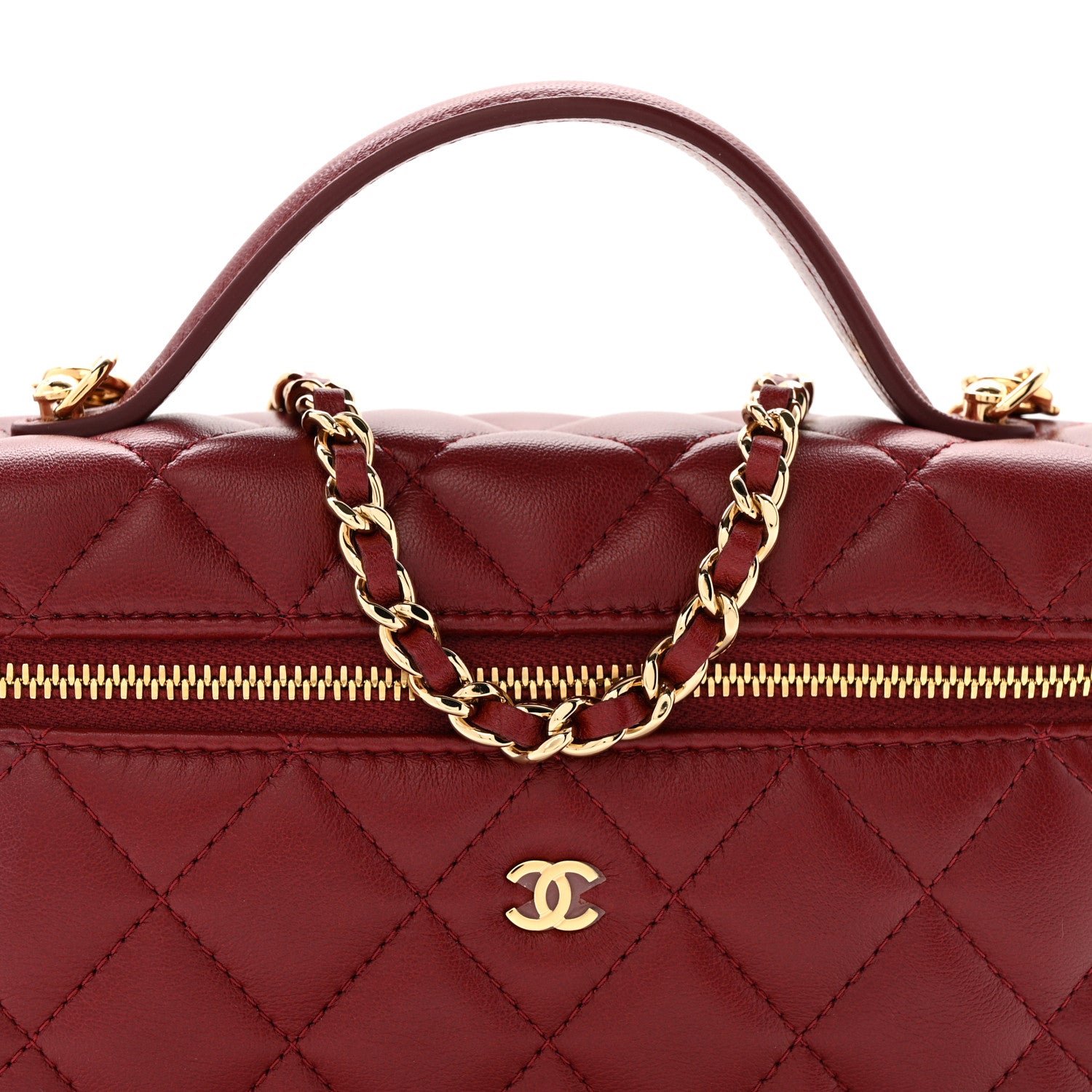 Chanel Lambskin Quilted Top Handle Slim Vanity With Chain Burgundy 8 of 13