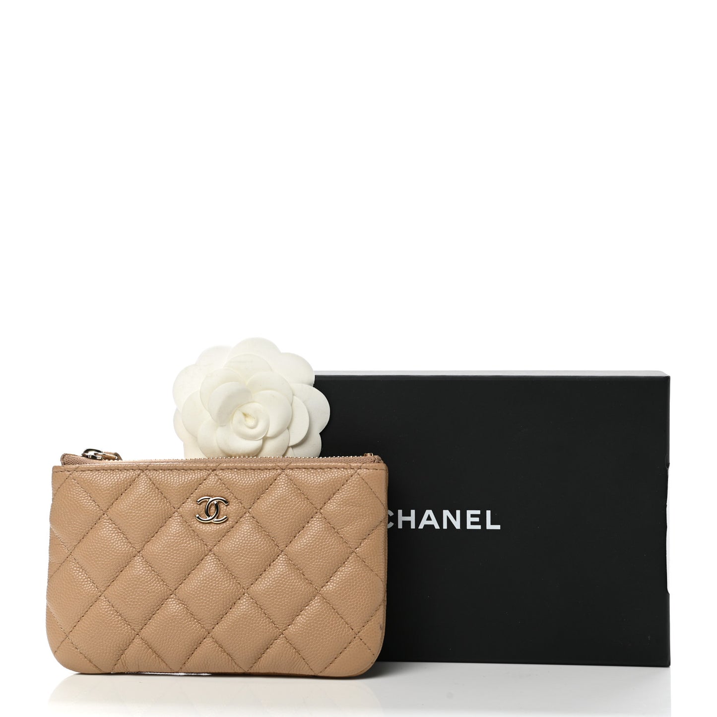 Caviar Quilted Small Cosmetic Case Beige