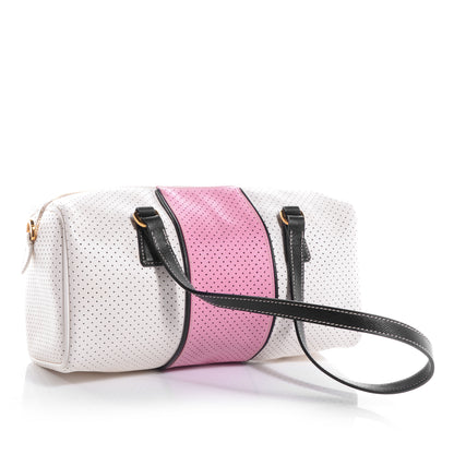 Prada Saffiano Perforated Striped Shoulder Bag White Black 4 of 30