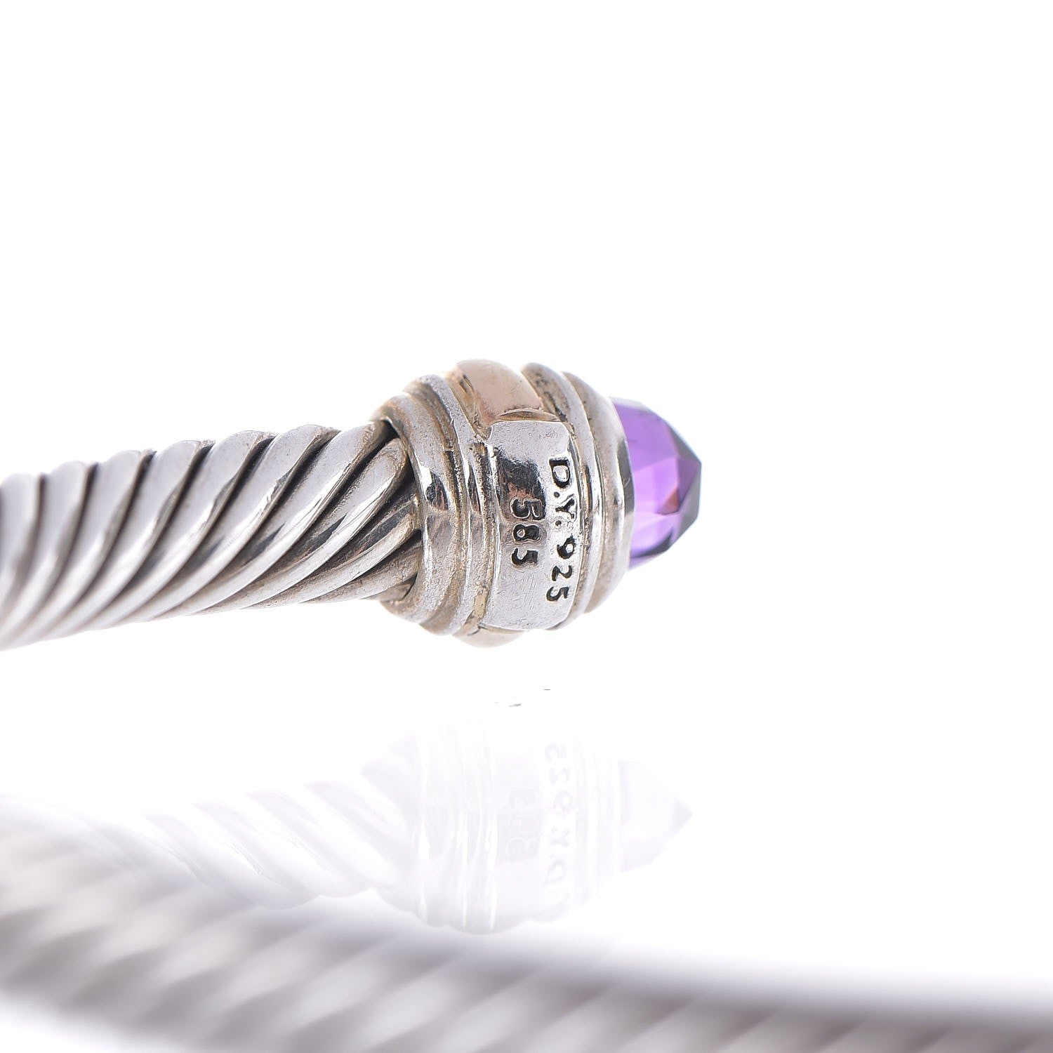 David Yurman Sterling Silver 14K Yellow Gold Amethyst 5mm Cable Classics Bracelet 4 of 5