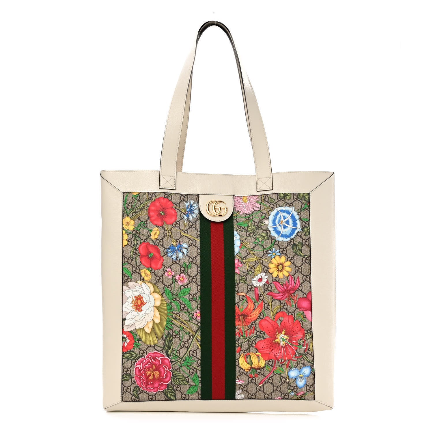 Gucci GG Supreme Monogram Flora Web Ophidia Vertical Shopping Tote White 1 of 10