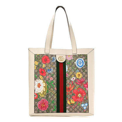 Gucci GG Supreme Monogram Flora Web Ophidia Vertical Shopping Tote White 1 of 10