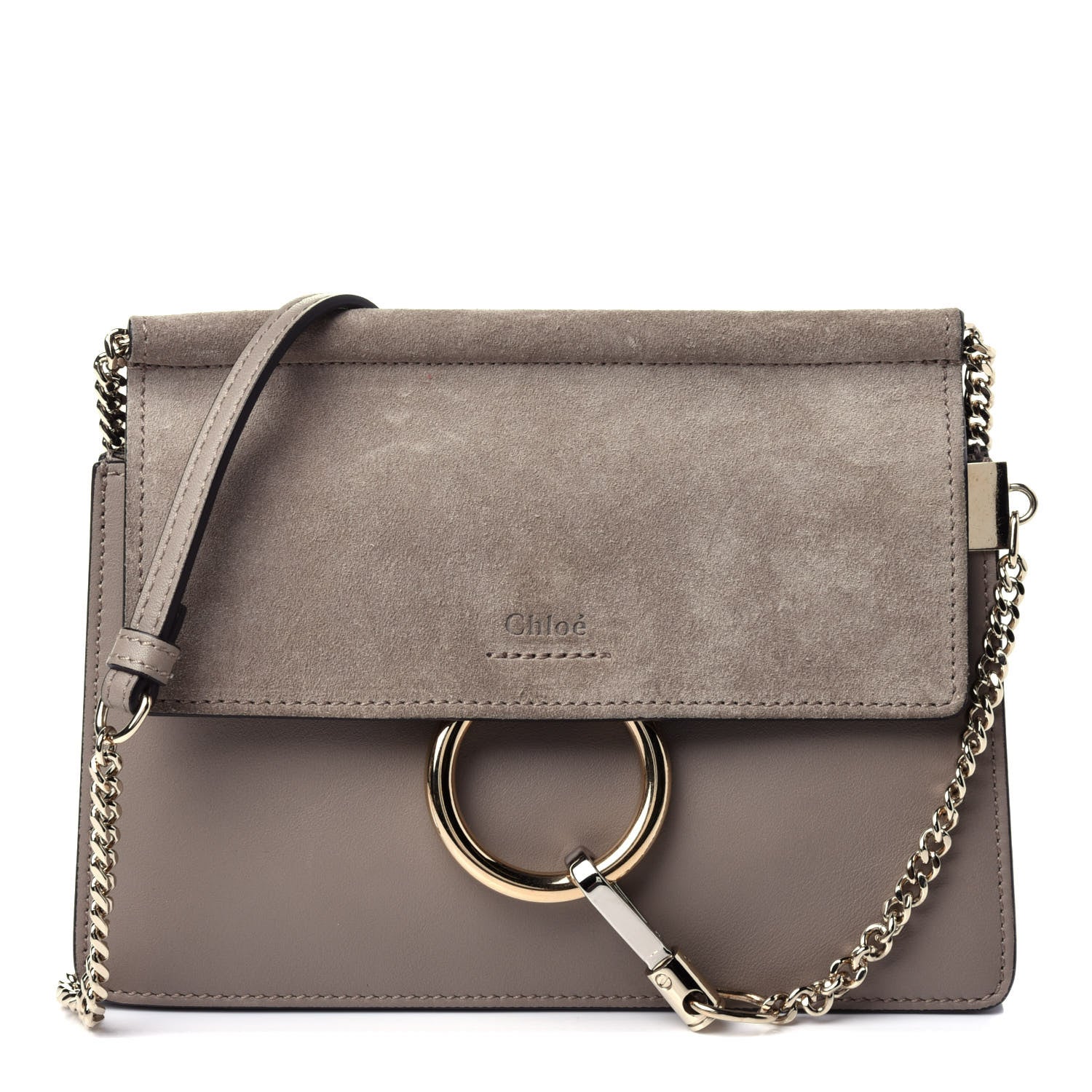 Chloe Calfskin Suede Mini Chain Faye Shoulder Bag Motty Grey 1 of 5