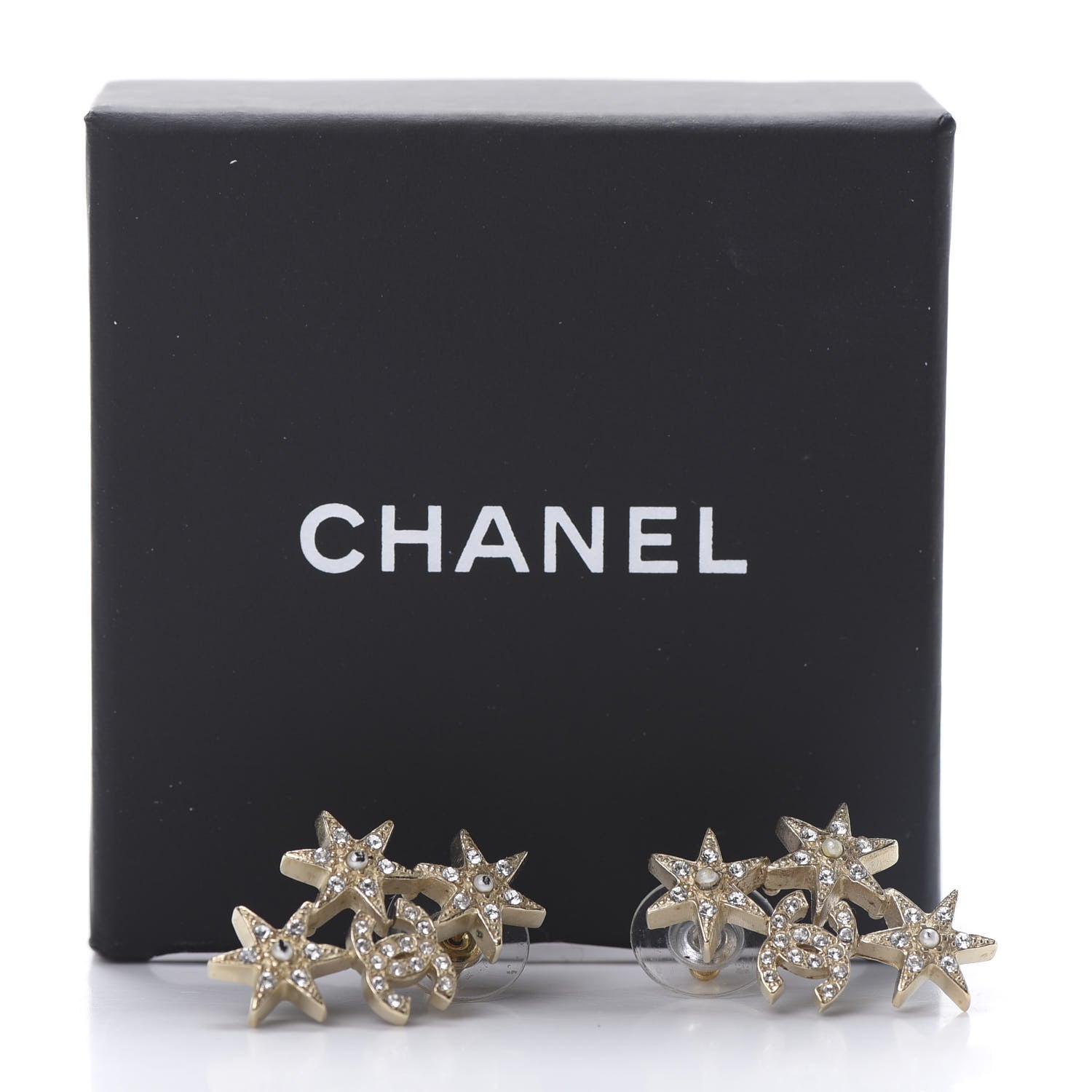 Chanel Crystal Pearl CC Star Earrings Gold 6 of 6