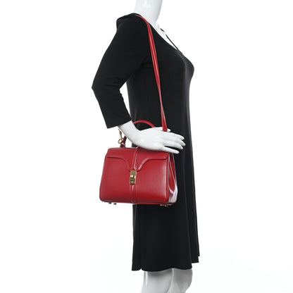 Celine Satinated Calfskin Small 16 Top Handle Bag Red 2 of 9