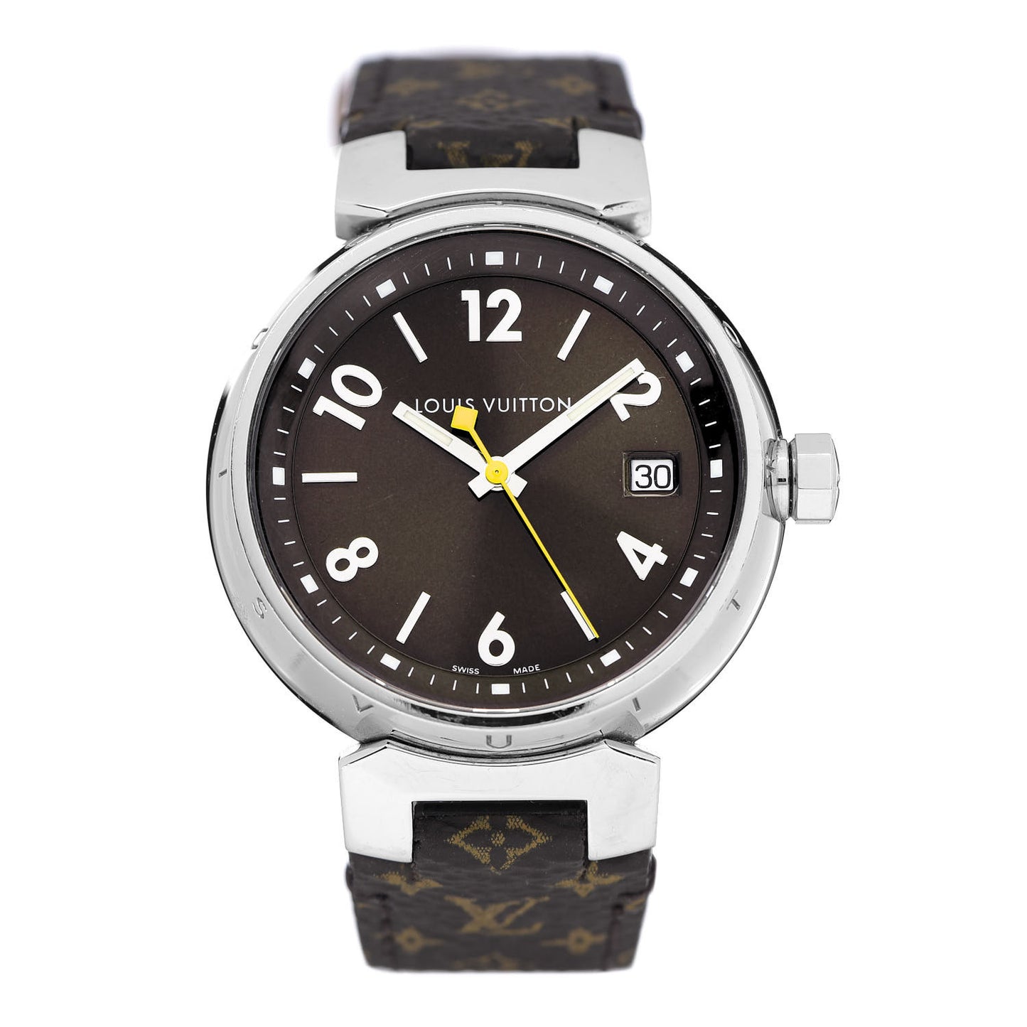 Stainless Steel Monogram 34mm Tambour Quartz Watch Brown