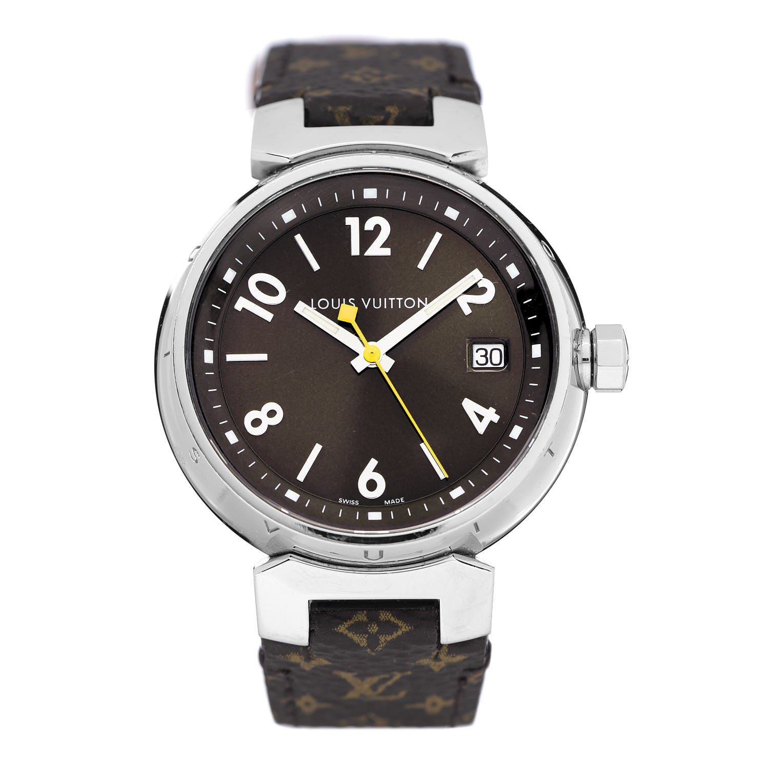 Louis Vuitton Stainless Steel Monogram 34mm Tambour Quartz Watch Brown 1 of 6