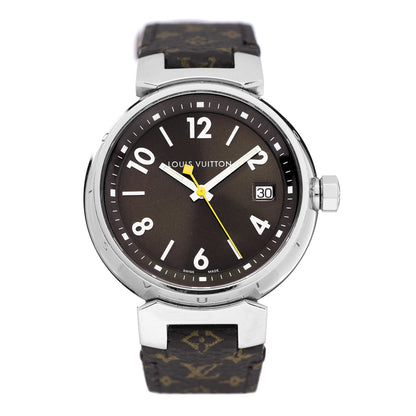 Louis Vuitton Stainless Steel Monogram 34mm Tambour Quartz Watch Brown 1 of 6