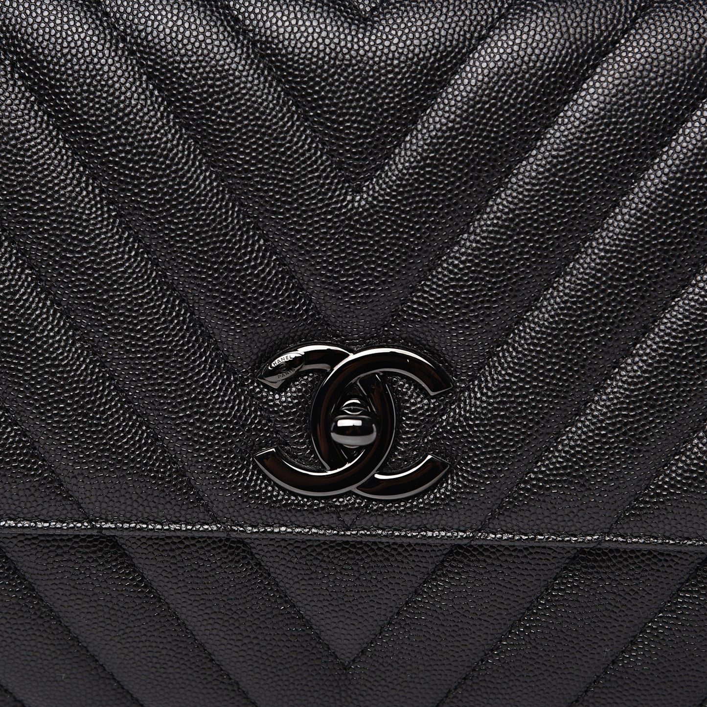 Caviar Chevron Quilted Small Coco Handle Flap So Black