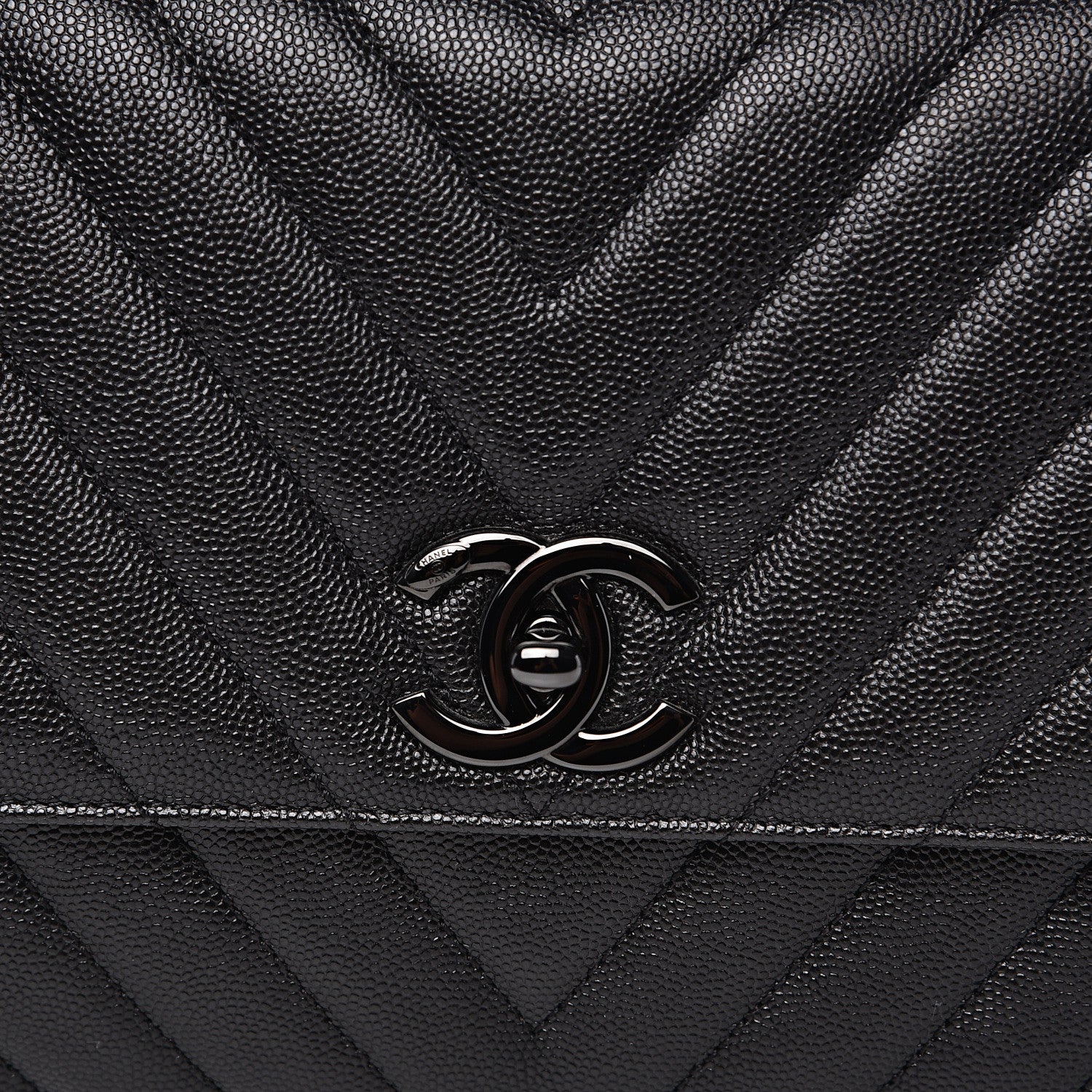 Chanel Caviar Chevron Quilted Small Coco Handle Flap So Black 9 of 10