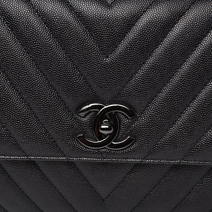 Chanel Caviar Chevron Quilted Small Coco Handle Flap So Black 9 of 10