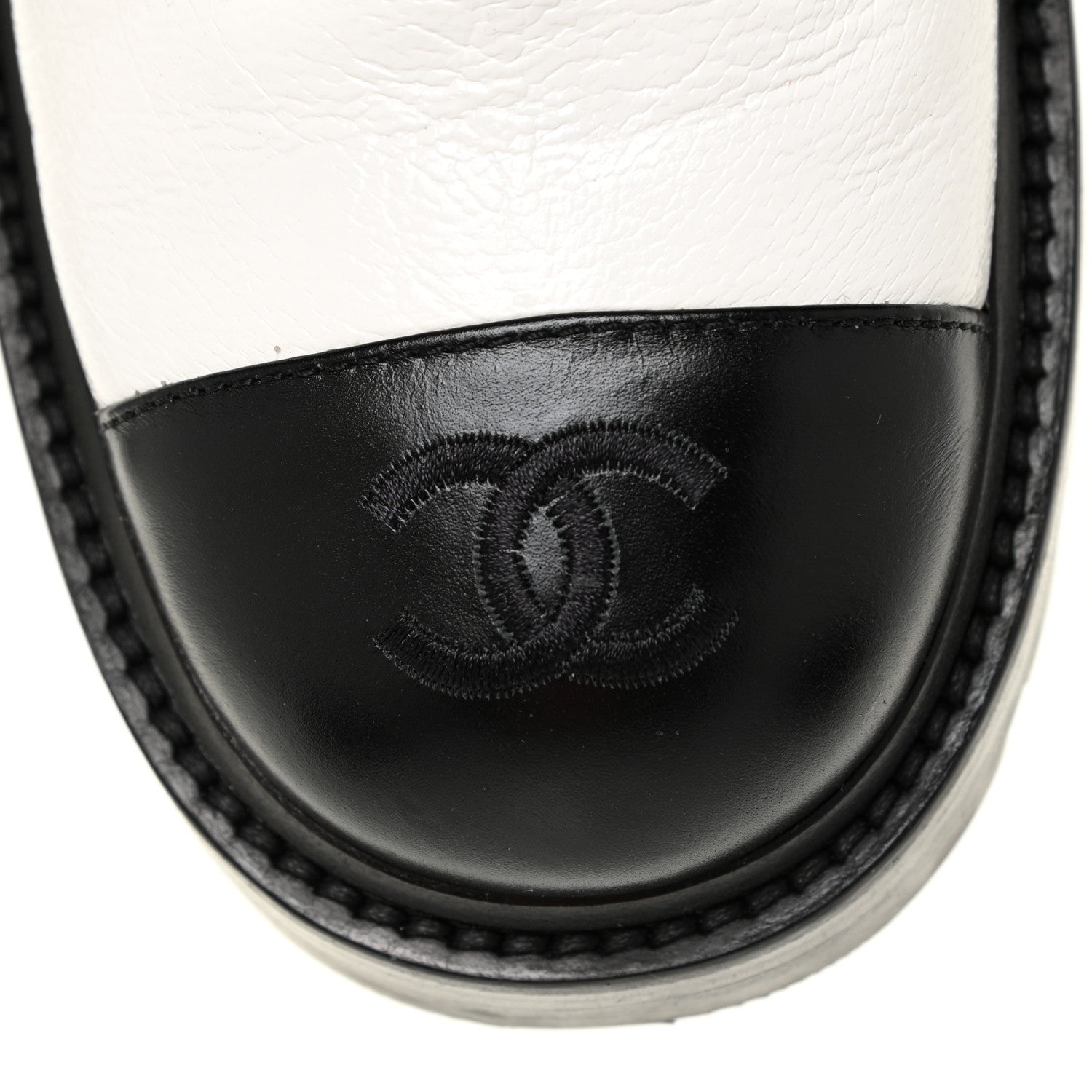 Chanel Shiny Goatskin Calfskin Quilted Lace Up Combat Boots 37 White Black 11 of 12