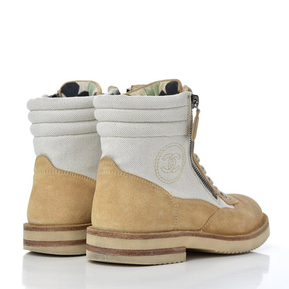 Chanel Toile Suede Calfskin CC Lace Up Short Boots 36 Light Beige 5 of 20