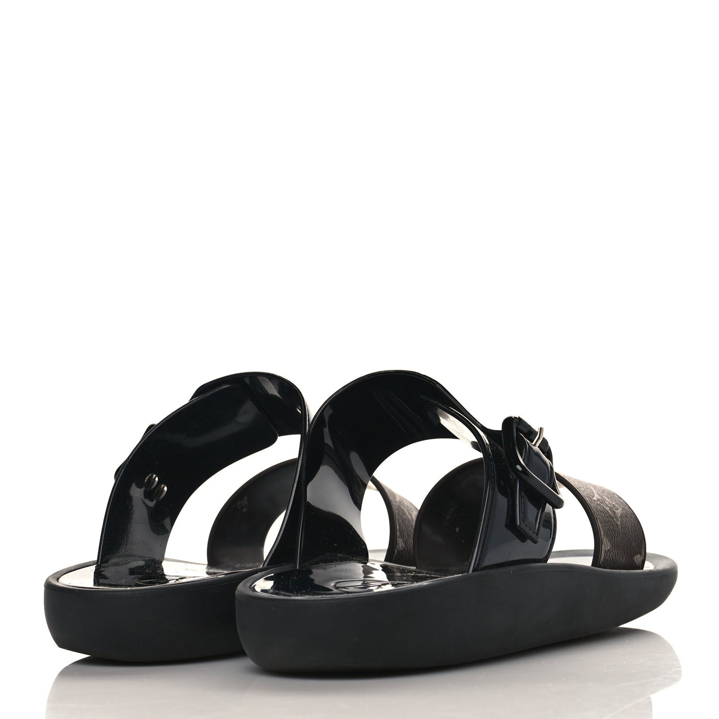Monogram Sunbath Flat Mule Sandals 38 Black