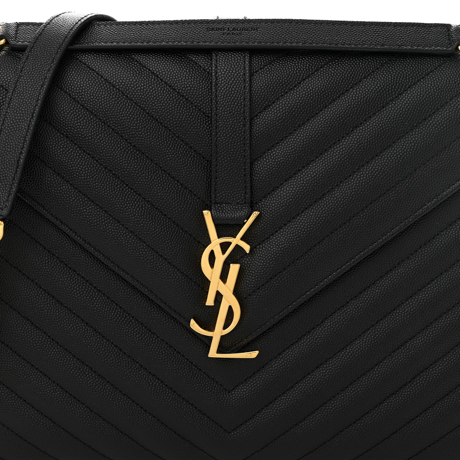 Saint Laurent Grain De Poudre Matelasse Chevron Large Monogram Satchel Black 8 of 10