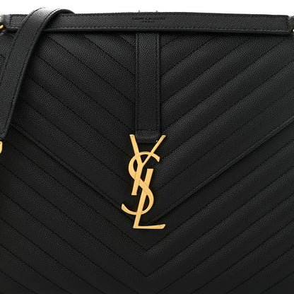 Saint Laurent Grain De Poudre Matelasse Chevron Large Monogram Satchel Black 8 of 10