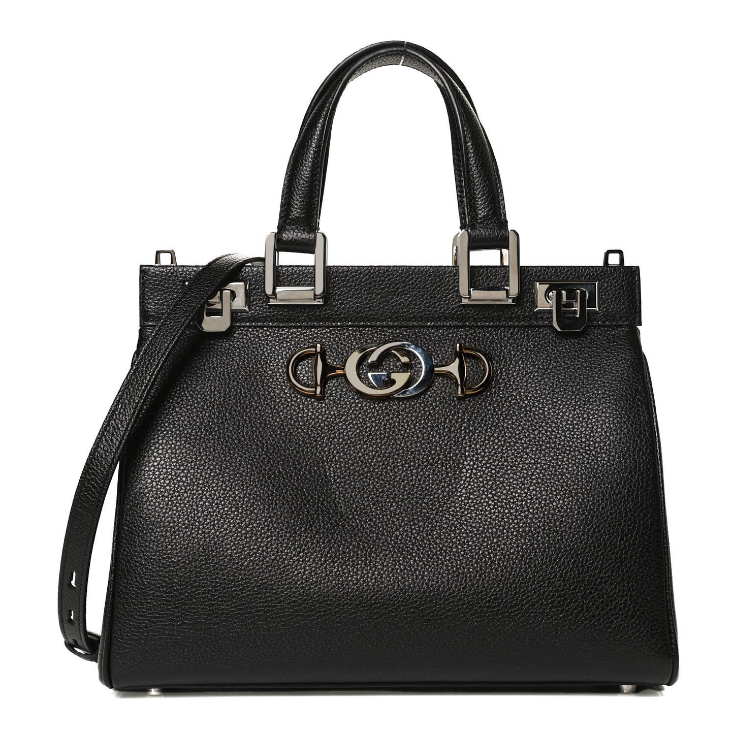 Grainy Calfskin Small Zumi Top Handle Bag Black