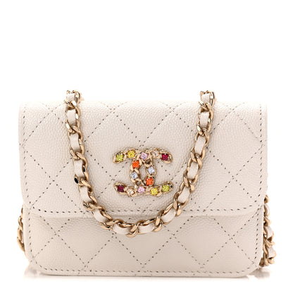 Chanel Caviar Quilted Crystal CC Clutch With Chain White 9 of 11