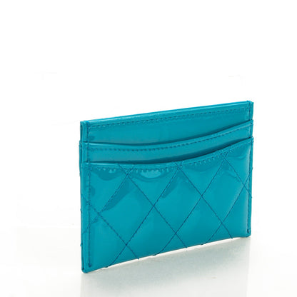 Chanel Patent Quilted Card Holder Turquoise 3 of 8