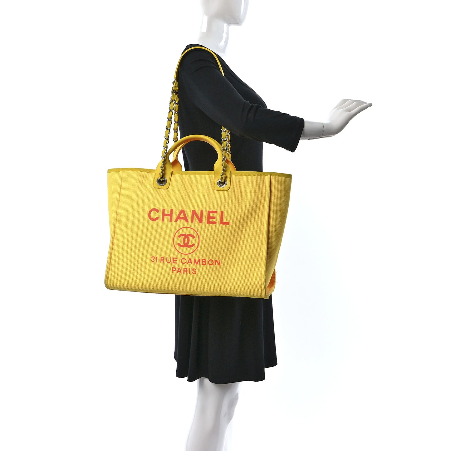 Mixed Fibers Calfskin Deauville Medium Tote Yellow Orange