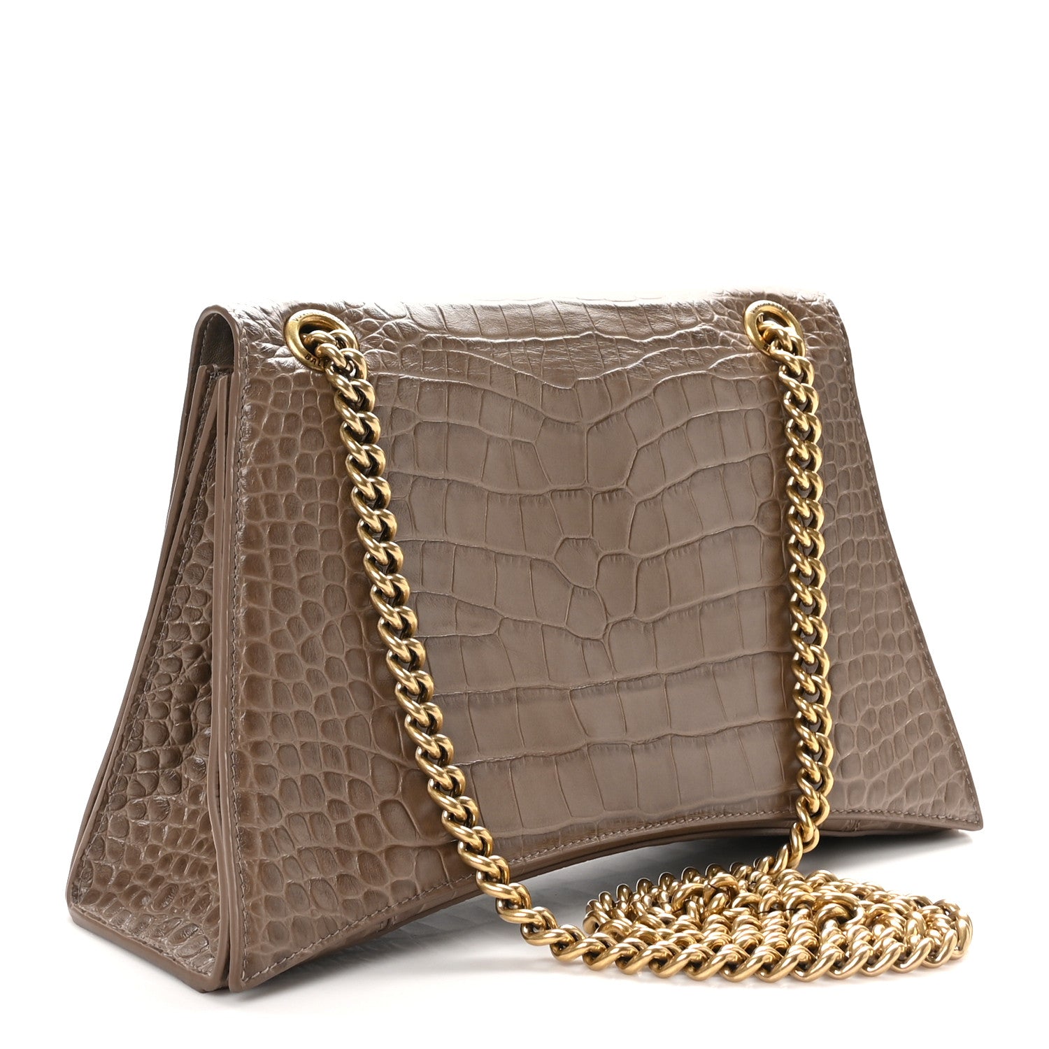 Balenciaga Extra Supple Calfskin Crocodile Embossed Medium Crush Chain Bag Mink Grey 3 of 10